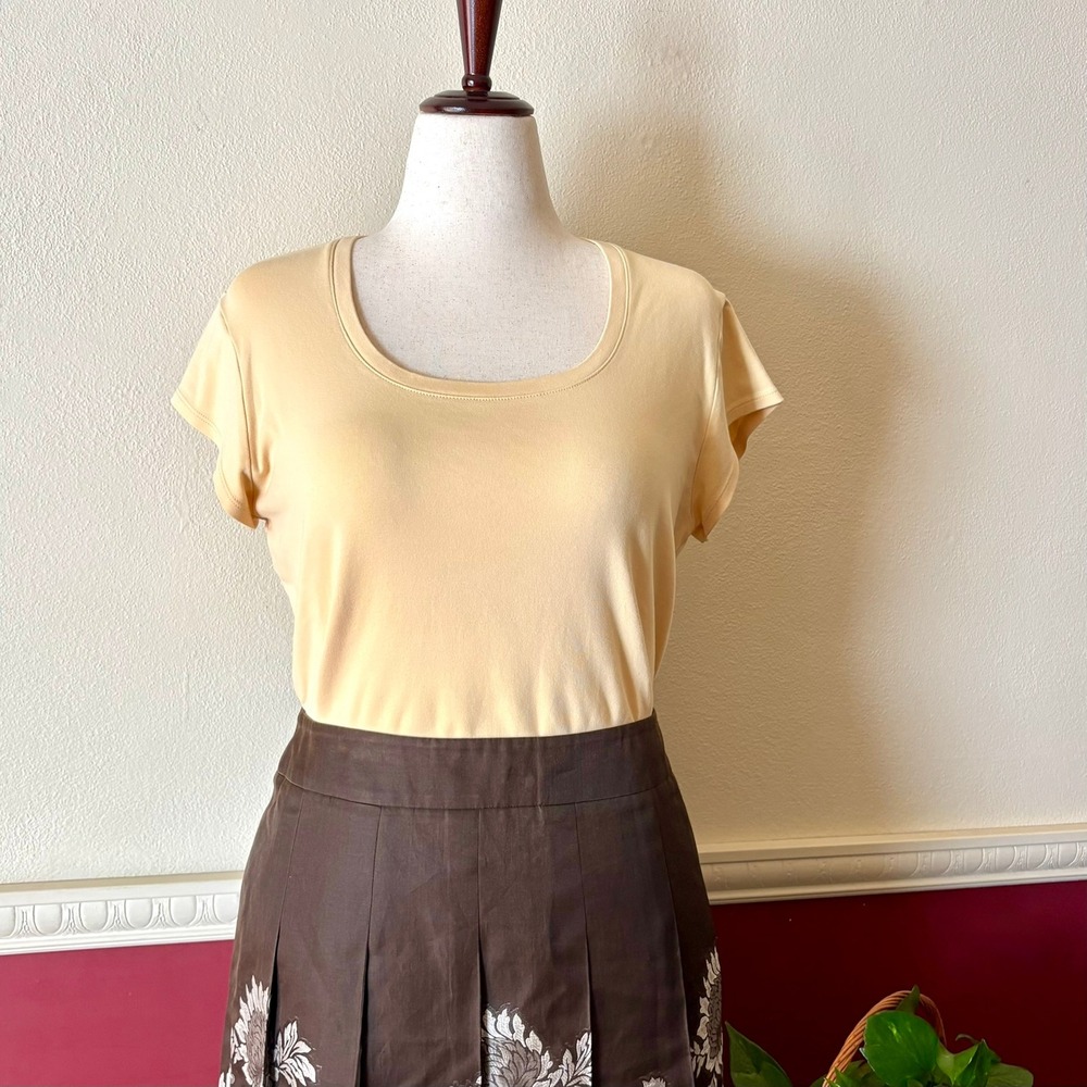 Chicos Scoop Neck Short Sleeve Top Butter Yellow Cotton Stretch L Vintage Y2K